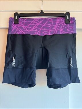 Zoot Black Cycling Shorts with Purple Patterned Waistband XL